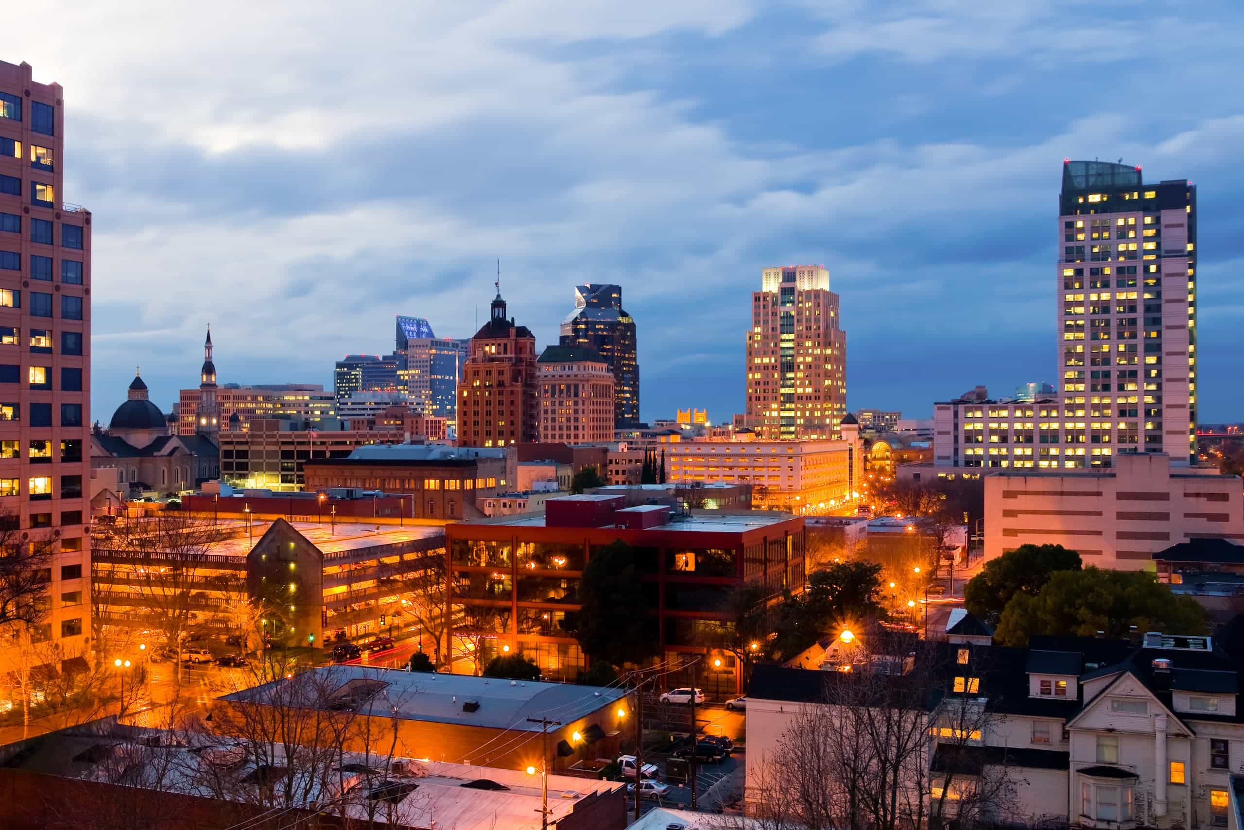 Sacramento downtown skyline at dusk
